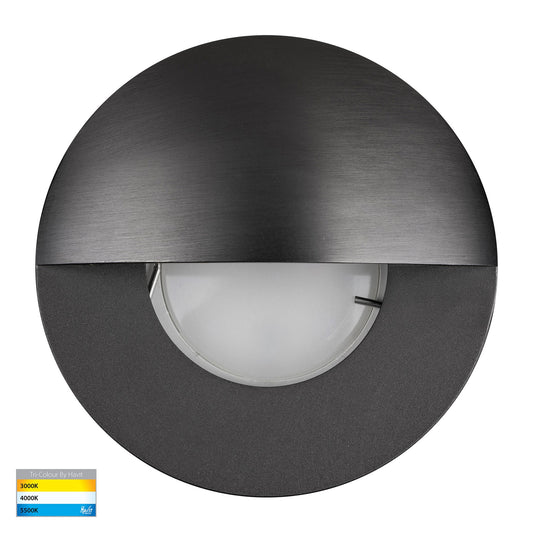 Ollo Graphite Coloured Brass TRI Colour LED Step Light With Eyelid - HV19012T-GPH