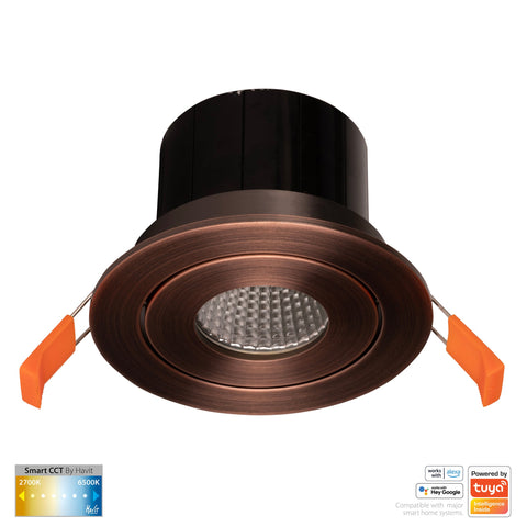 HV5512CCT-AB- Prime Antique Brass Tilt CCT WIFI LED Downlight - HV5512CCT-AB