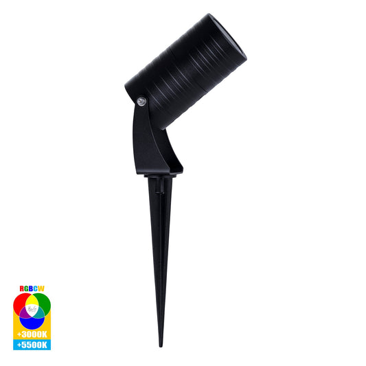 Nova Aluminium Black RGBCW 7w LED Garden Spike Light - HV1462RGBCW-BLK