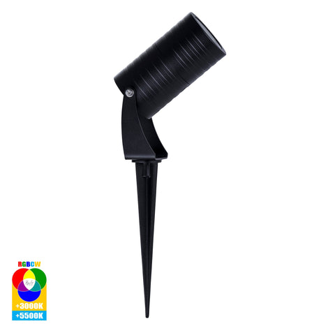 Nova Aluminium Black RGBCW 7w LED Garden Spike Light - HV1462RGBCW-BLK