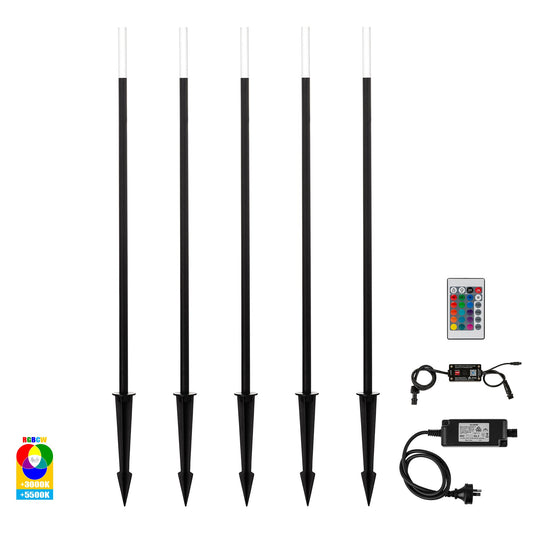 Drique Aluminium Black RGBCW 5 Light LED Bollard Spike Light Kit - HV1514RGBCW-BLK-KIT