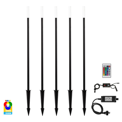 Drique Aluminium Black RGBCW 5 Light LED Bollard Spike Light Kit - HV1514RGBCW-BLK-KIT