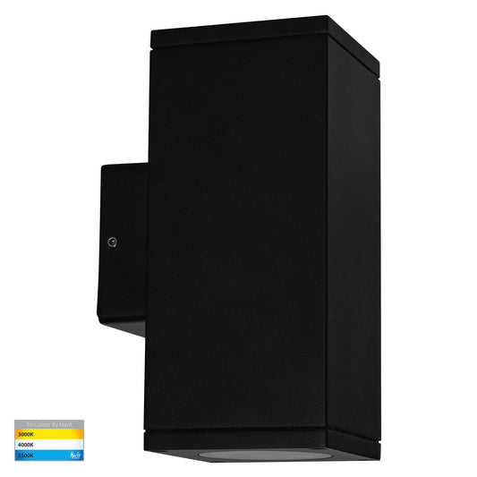 Quadru Square Black TRI Colour Up & Down LED Wall Light - HV3624T-BLK