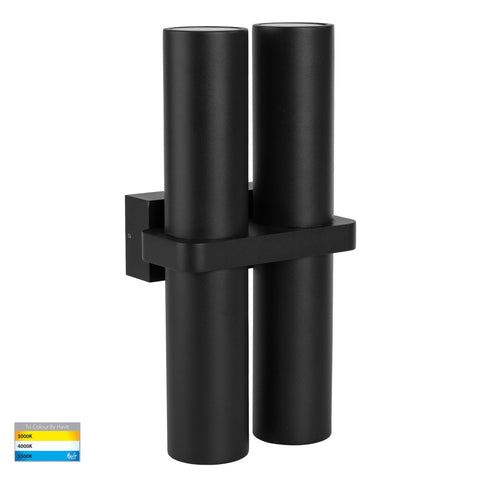 Luz Black TRI Colour Double Up & Down Wall Pillar Lights - HV10292T