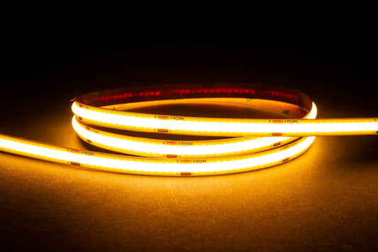 4.8w IP20 24v DC 3000K COB Dotless LED Strip - HV9760-IP20-320-3K-30M