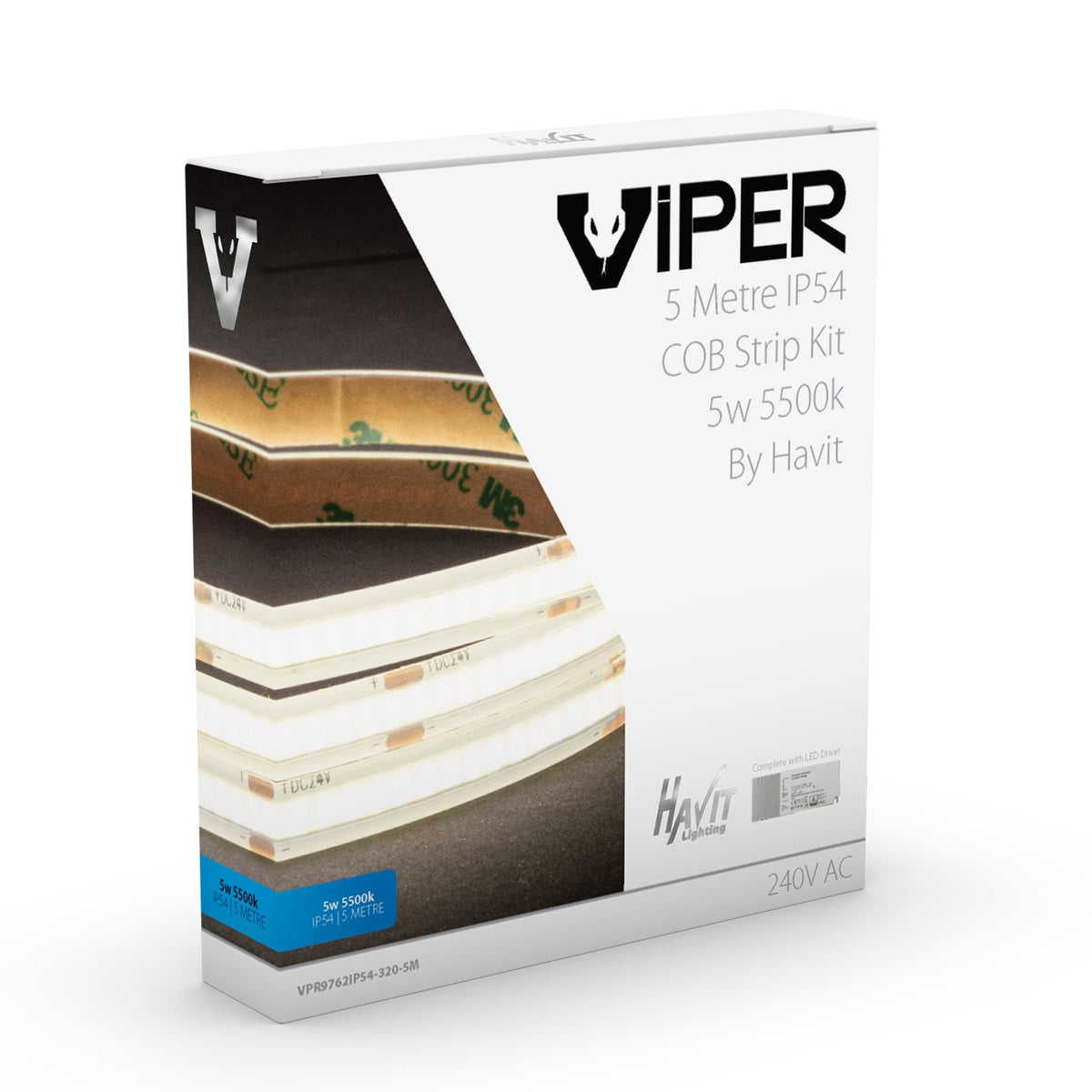Viper COB 5w Per Metre 5m LED Strip kit 5500k - VPR9762IP54-320-5M