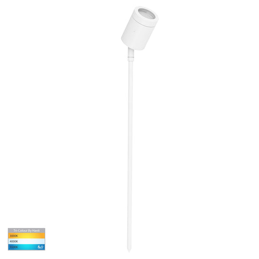 Pointe White TRI Colour LED Garden Spike Light - HV1421T-WHT