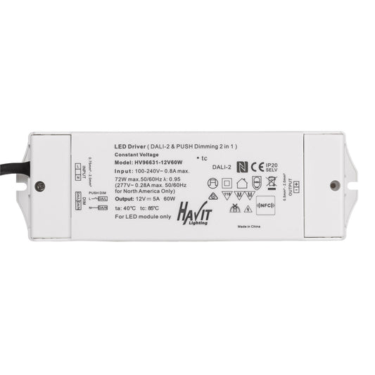 60W Dali 2 + Push Dim Dimmable LED Driver - HV96631-12V60W
