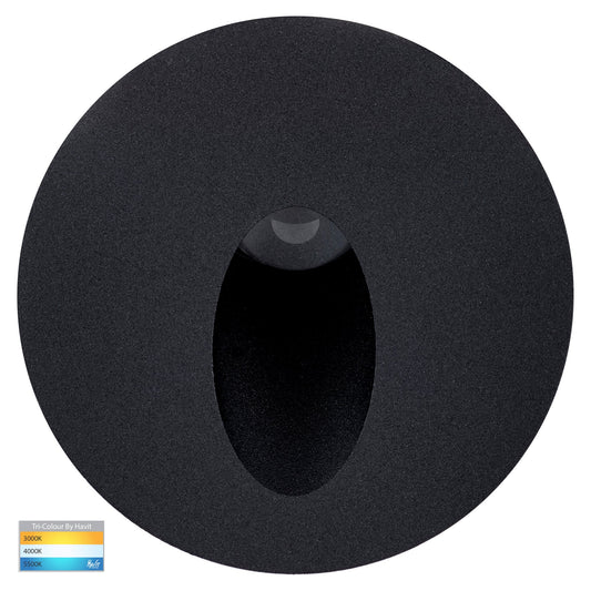 Reces Black Round TRI Colour Recessed LED Step Light - HV3205T-BLK-12V