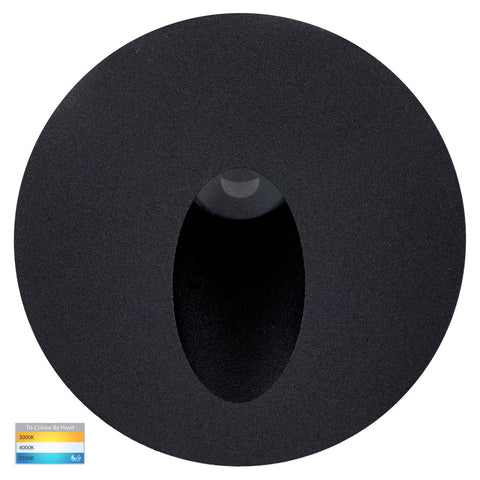 Reces Black Round TRI Colour Recessed LED Step Light - HV3205T-BLK-12V