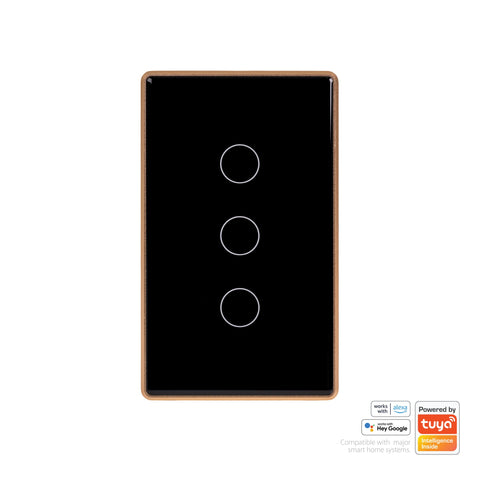 Wifi 3 Gang Black with Gold Trim Wall Switch - HV9220-3