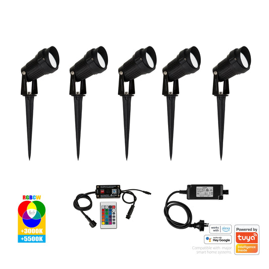 Spitze Black 5x 3w WIFI RGBCW LED Garden Spike Light Kit - HV1428RGBCW-KIT