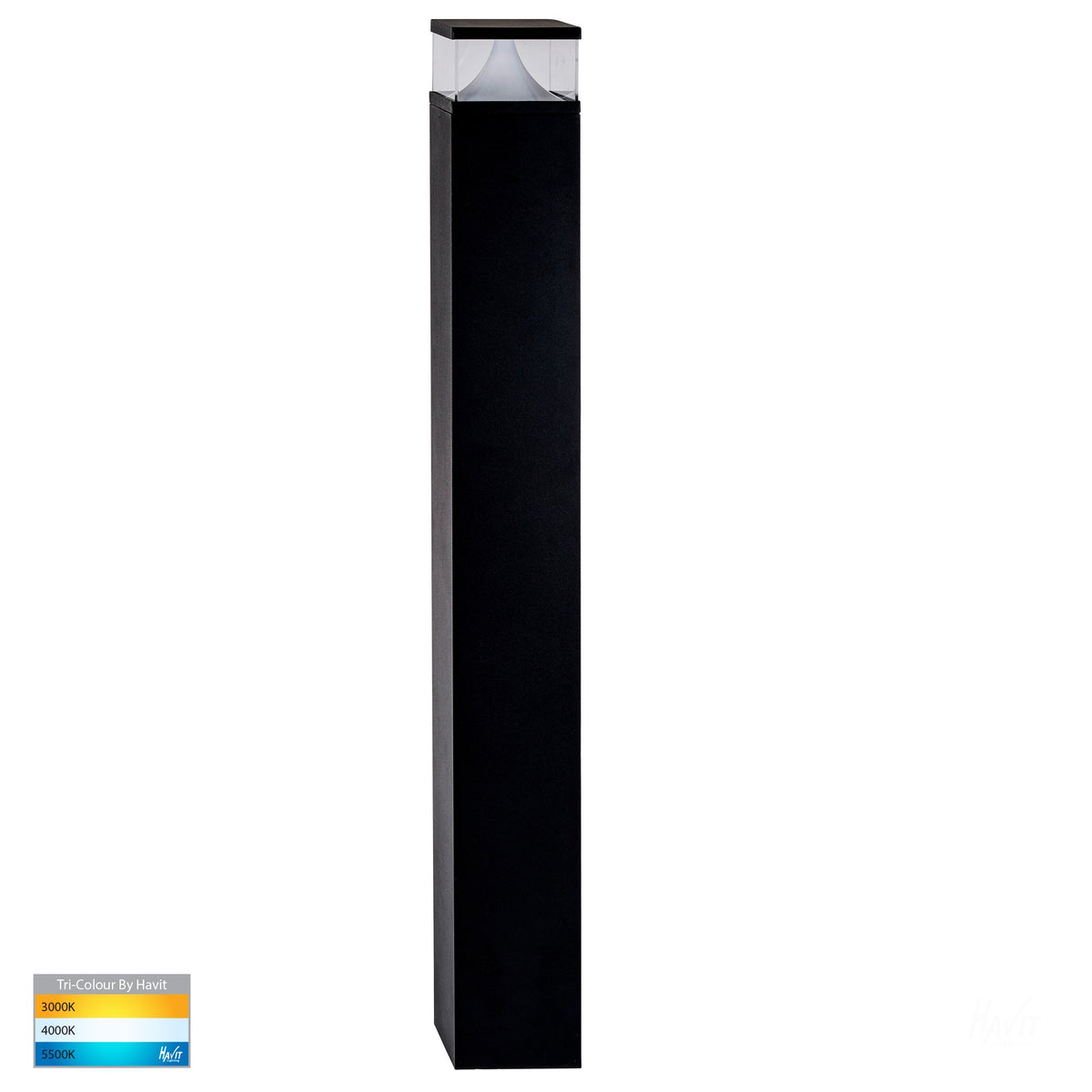 Divad 1000mm Black Square LED Bollard Light - HV1629T-BLK-240V-SQ