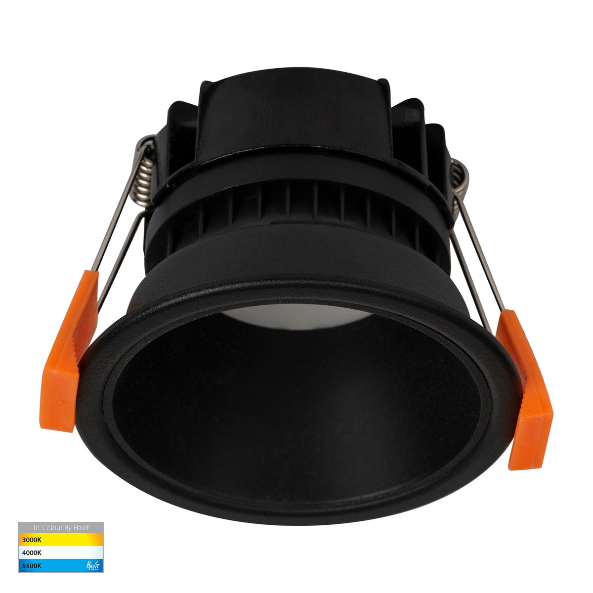 Gleam Black with Black Insert Tri Colour Fixed Deep LED Downlight - HV5529T-BB