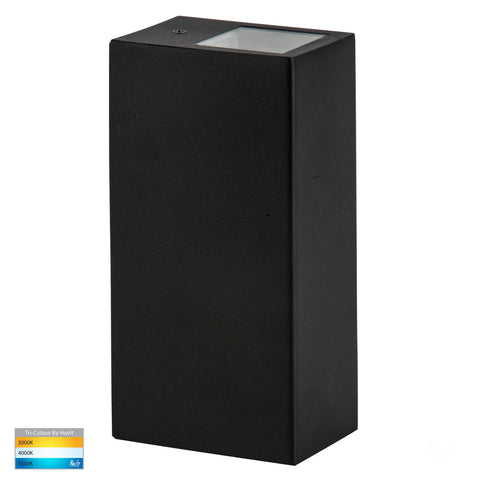 Veldi Black Square TRI Colour Up & Down Wall Light - HV3633T-BLK