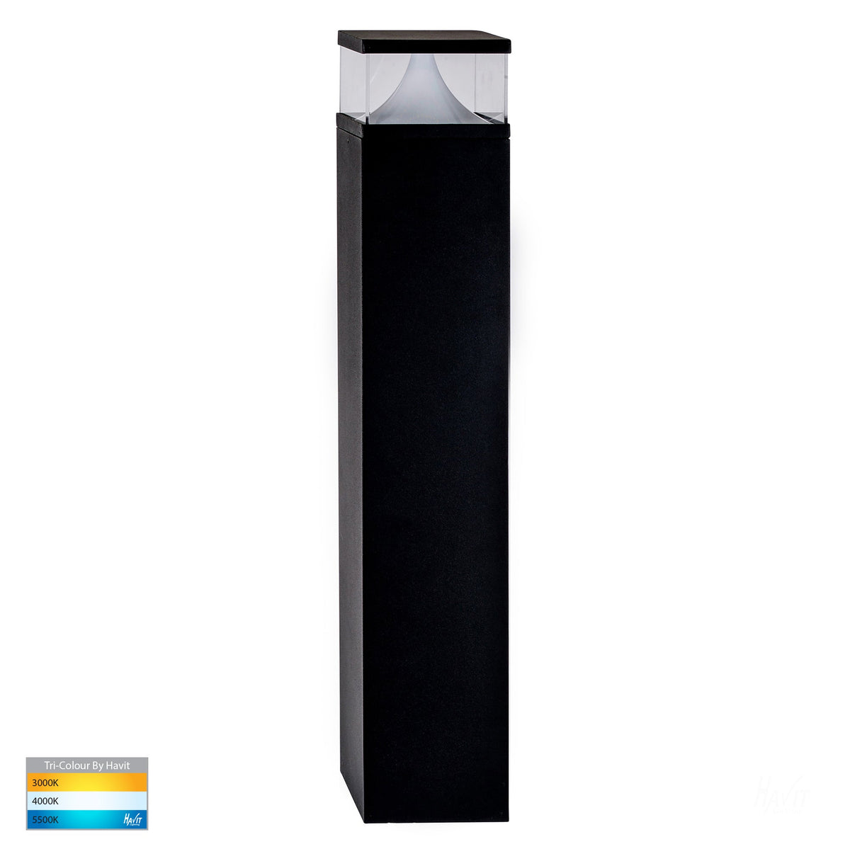 Divad 600mm Black Square LED Bollard Light - HV1628T-BLK-24V-SQ