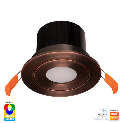 Prime Antique Brass Tilt RGBCW WIFI LED Downlight - HV5512RGBCW-AB