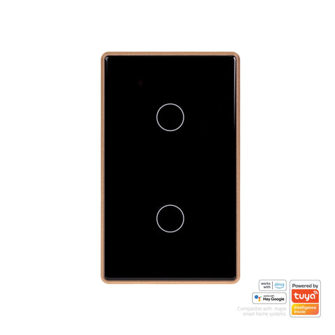 Wifi 2 Gang Black with Gold Trim Wall Switch - HV9220-2