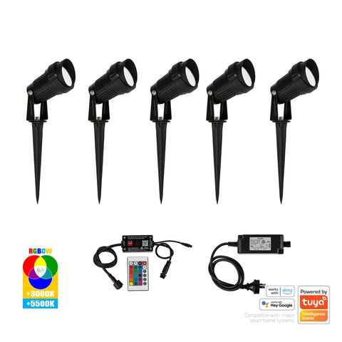 Spitze Black 5x 3w WIFI RGBCW LED Garden Spike Light Kit - HV1428RGBCW