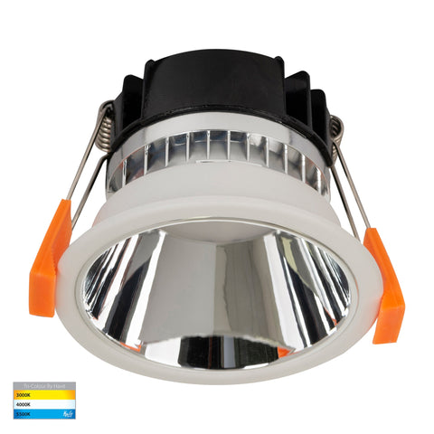 Gleam White with Chrome Insert Tri Colour Fixed Deep LED Downlight - HV5529T-WC