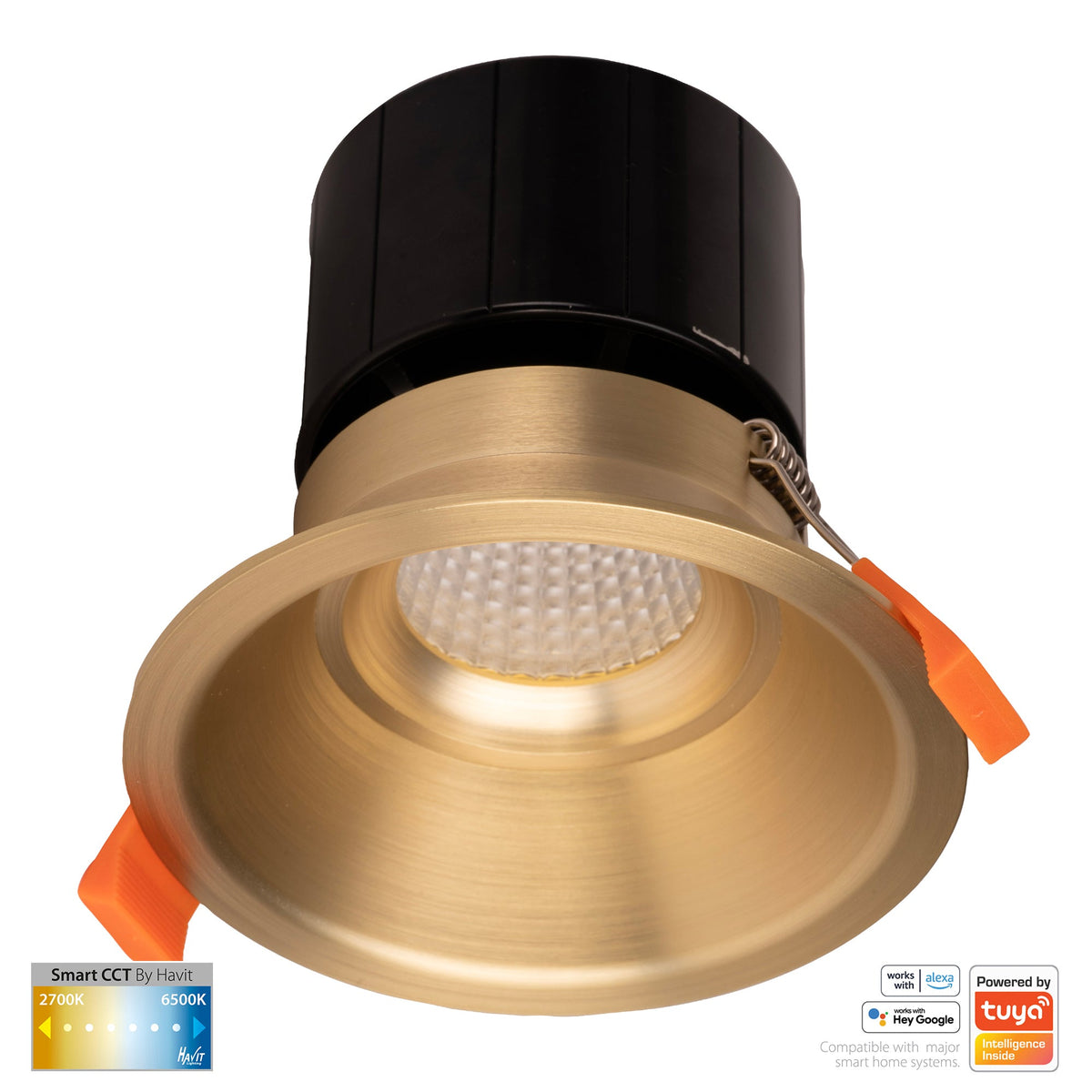 Prime Brass Coloured Fixed Deep CCT WIFI LED Downlight - HV5514CCT-BR