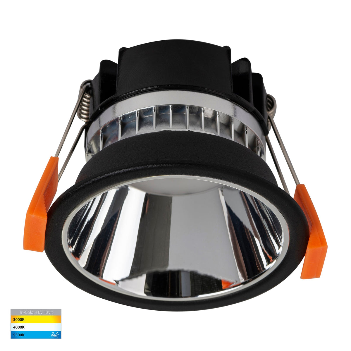 Gleam Black with Chrome Insert Tri Colour Fixed Deep LED Downlight - HV5529T-BC