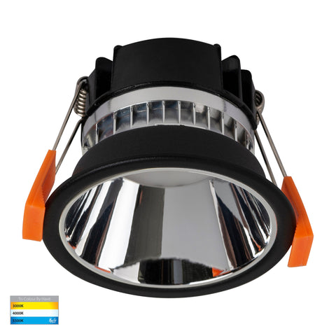 Gleam Black with Chrome Insert Tri Colour Fixed Deep LED Downlight - HV5529T-BC