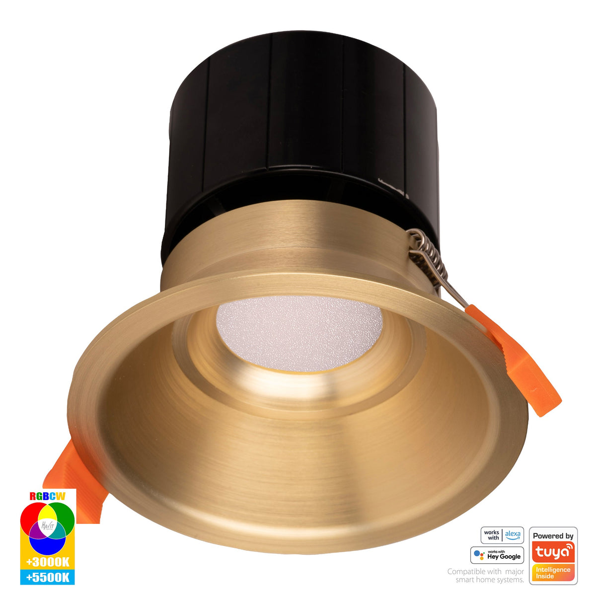 Prime Brass Coloured Fixed Deep RGBCW WIFI LED Downlight - HV5514RGBCW-BR
