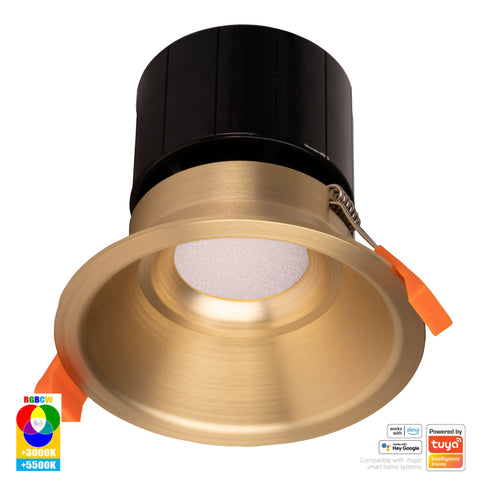 Prime Brass Coloured Fixed Deep RGBCW WIFI LED Downlight - HV5514RGBCW-BR