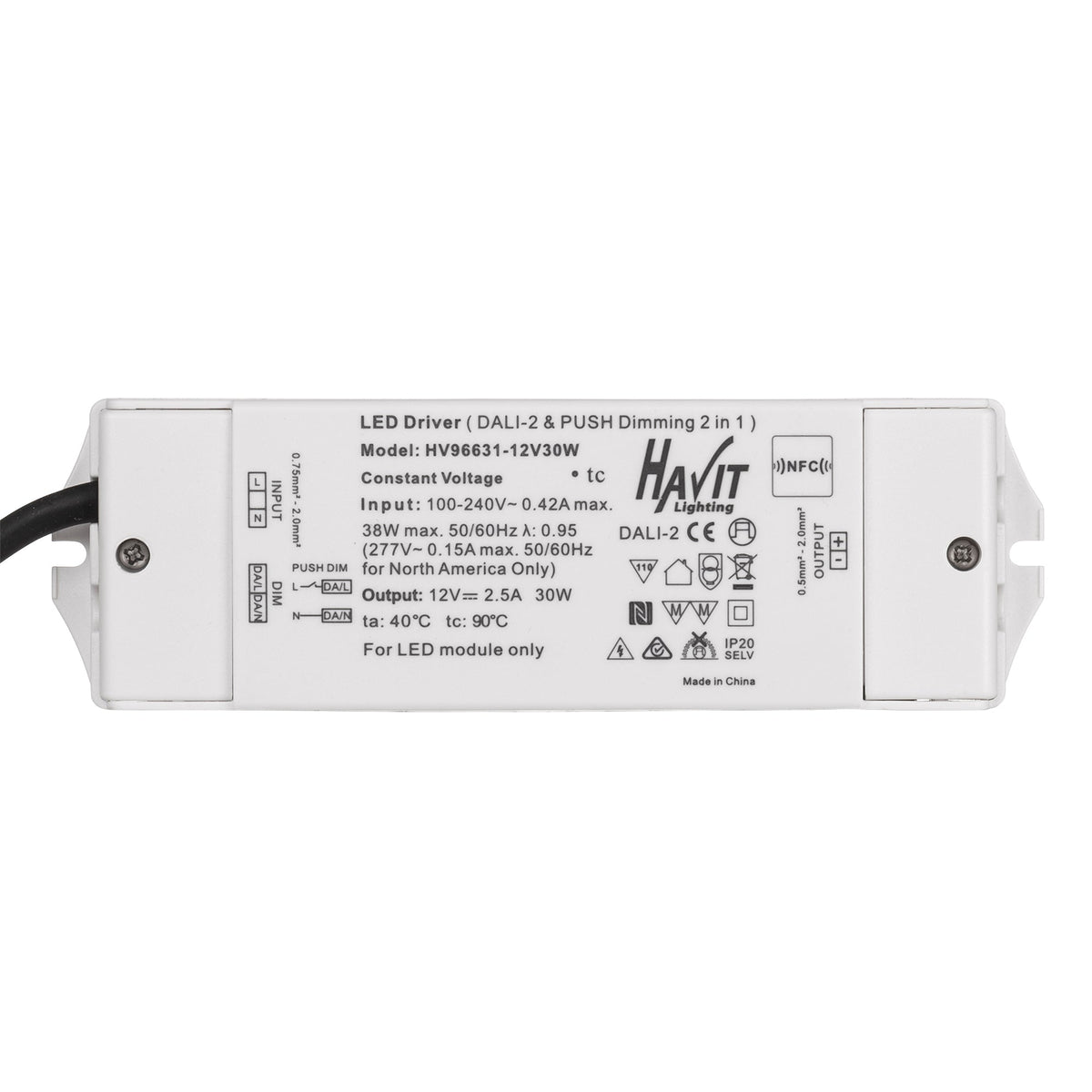 30W Dali 2 + Push Dim Dimmable LED Driver - HV96631-24V30W