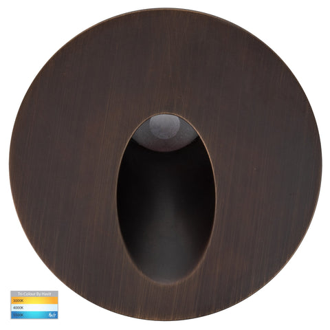 Reces Antique Brass Round TRI Colour Recessed LED Step Light - HV3205T-AB-12V