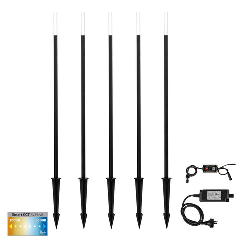 Drique Aluminium Black CCT 5 Light LED Bollard Spike Light Kit - HV1514CCT-BLK-KIT