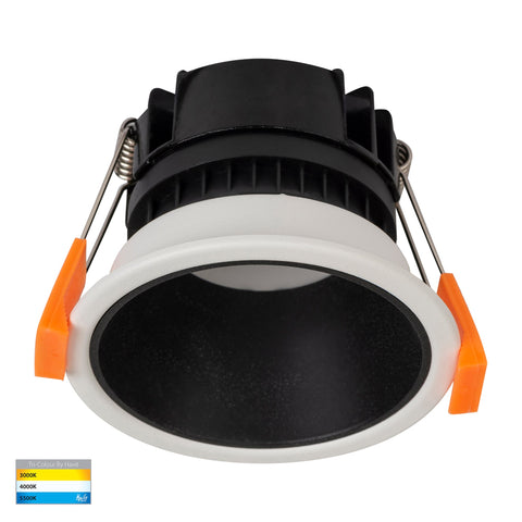 Gleam White with Black Insert Tri Colour Fixed Deep LED Downlight - HV5529T-WB
