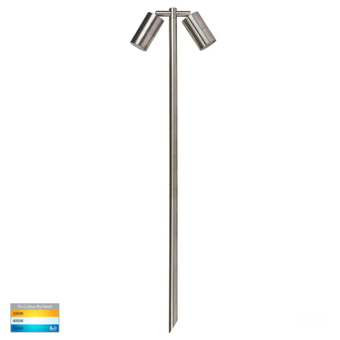 Tivah 316 Stainless Steel TRI Colour Double Adjustable LED Bollard Spike Light - HV1405T-SS316
