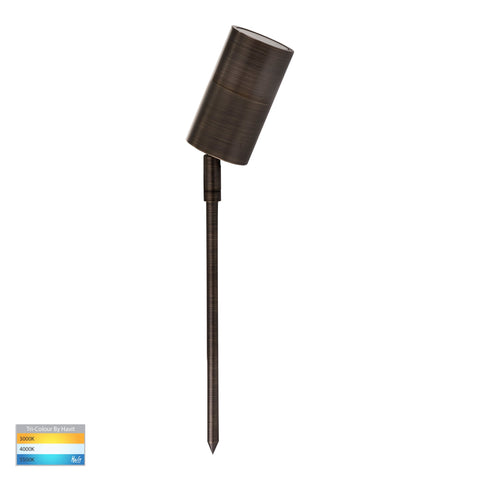 Tivah Antique Brass TRI Colour LED Garden Spike Light - HV1497T