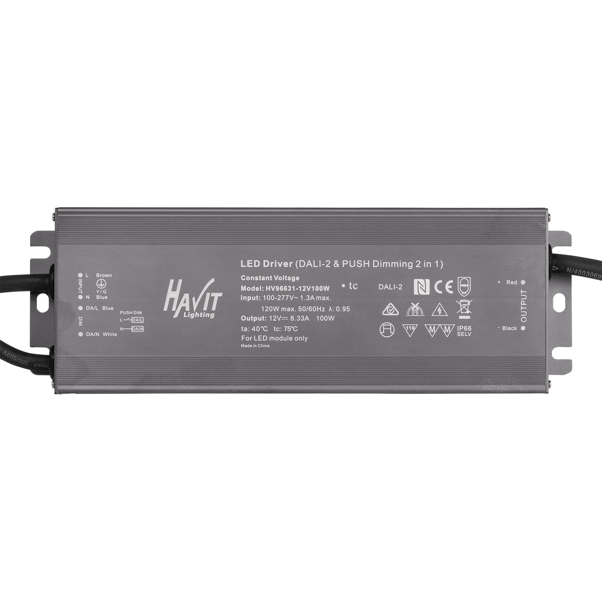 HV96631-12V100W | HV96631-24V100W- 100W Dali 2 + Push Dim Dimmable LED Driver - HV96631-12V100W