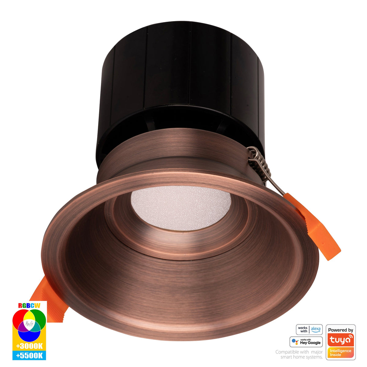 Prime Antique Brass Fixed Deep RGBCW WIFI LED Downlight - HV5514RGBCW-AB