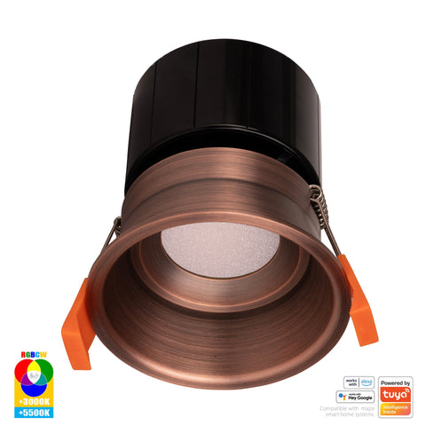 Prime Antique Brass Fixed Deep RGBCW WIFI LED Downlight - HV5513RGBCW-AB