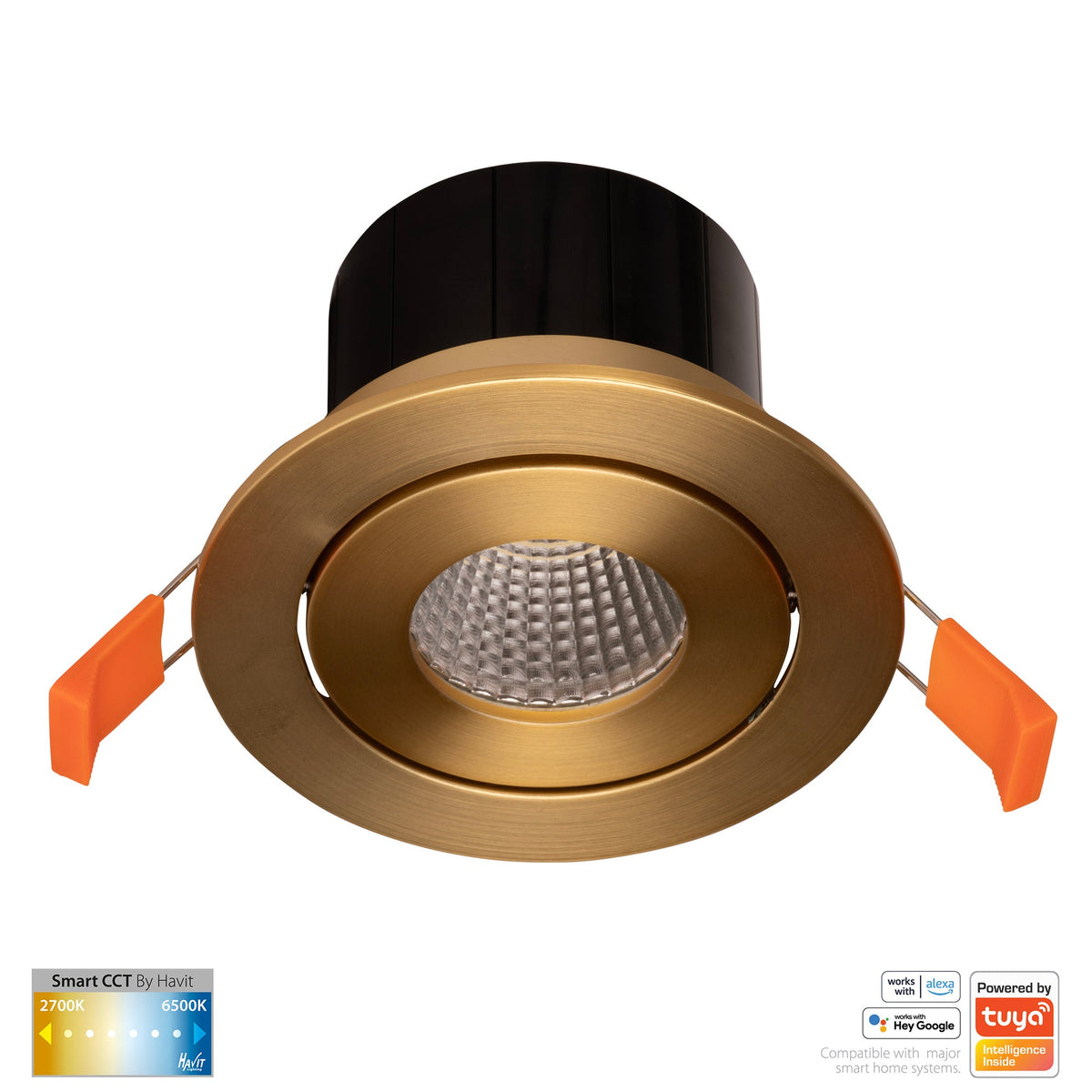 HV5512CCT-BR- Prime Brass Coloured Tilt CCT WIFI LED Downlight - HV5512CCT-BR