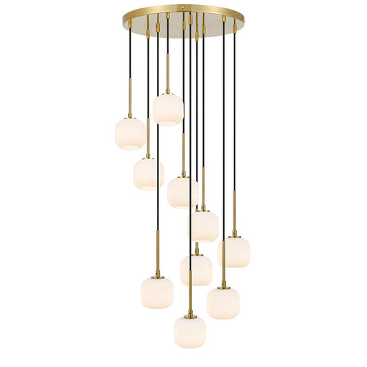 Telbix BOBO 10 Light Pendant Antique Gold with Opal Matt Glass