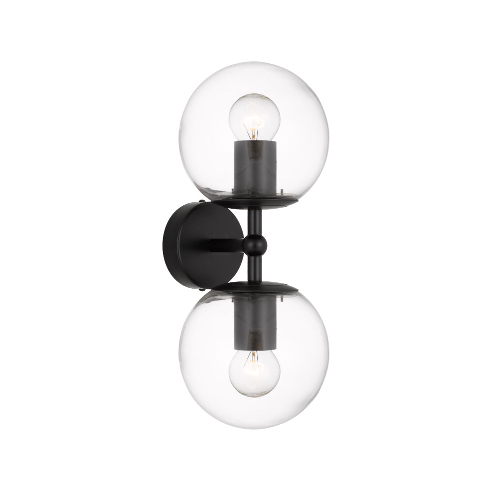 Telbix ETERNA 2 Light Wall Lamp Black with Clear Glass