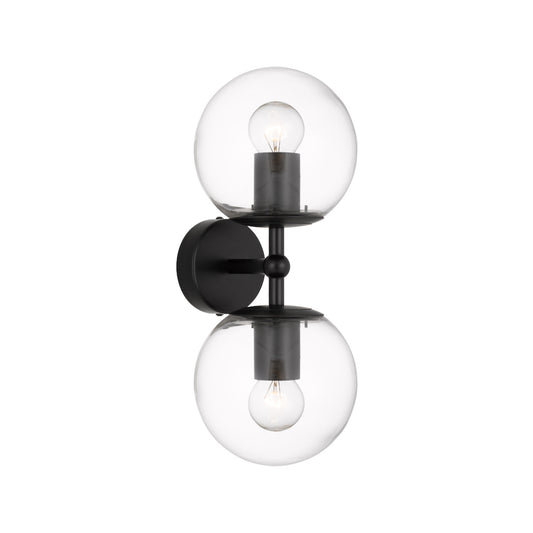 Telbix ETERNA 2 Light Wall Lamp Black with Clear Glass