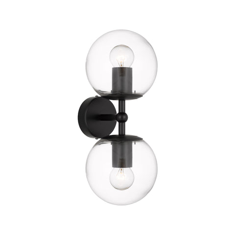 Telbix ETERNA 2 Light Wall Lamp Black with Clear Glass