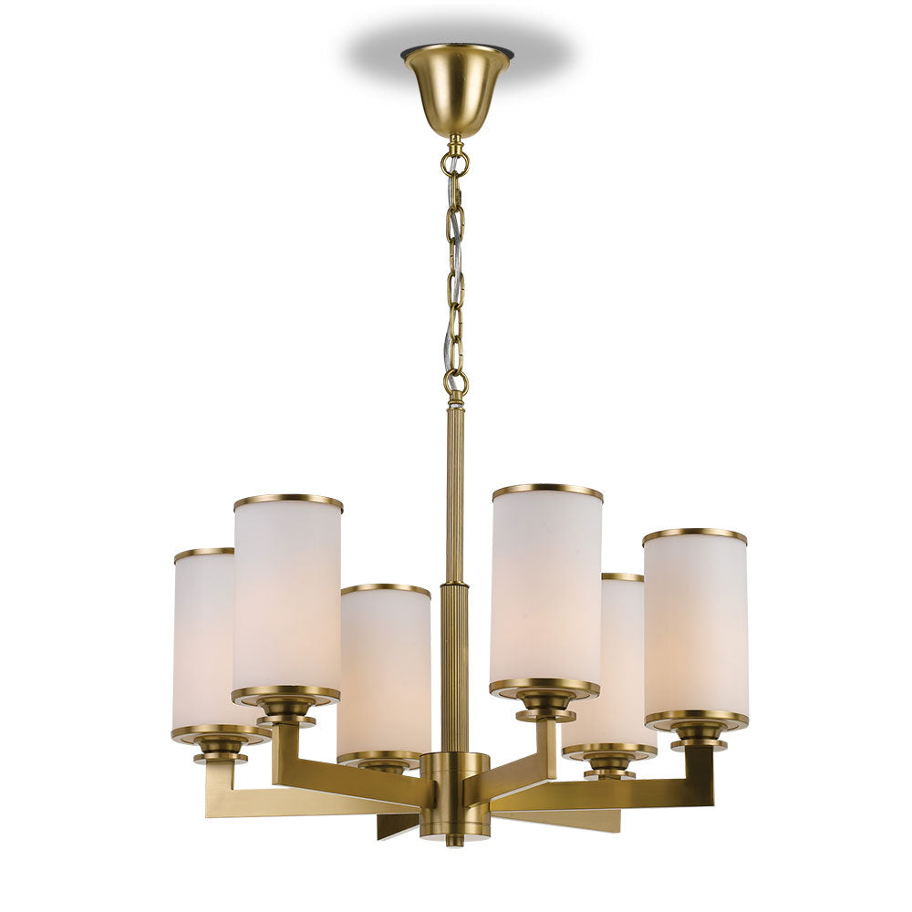 Telbix AHERN 6 Light Pendant Solid Brass with Opal Glass