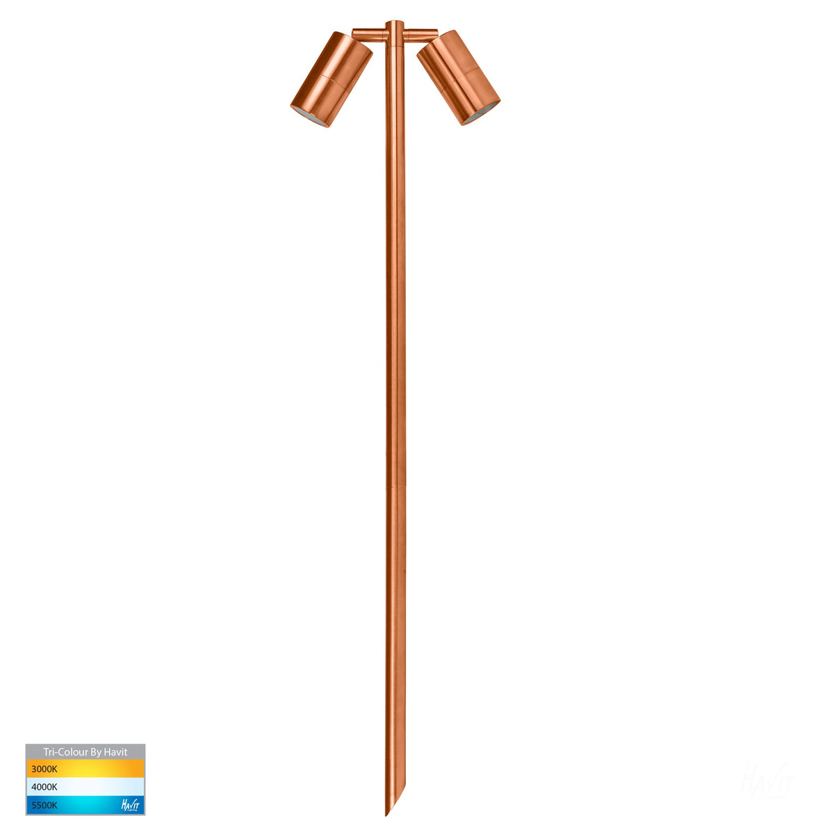 Tivah Solid Copper TRI Colour Double Adjustable LED Bollard Spike Light - HV1405T-CP