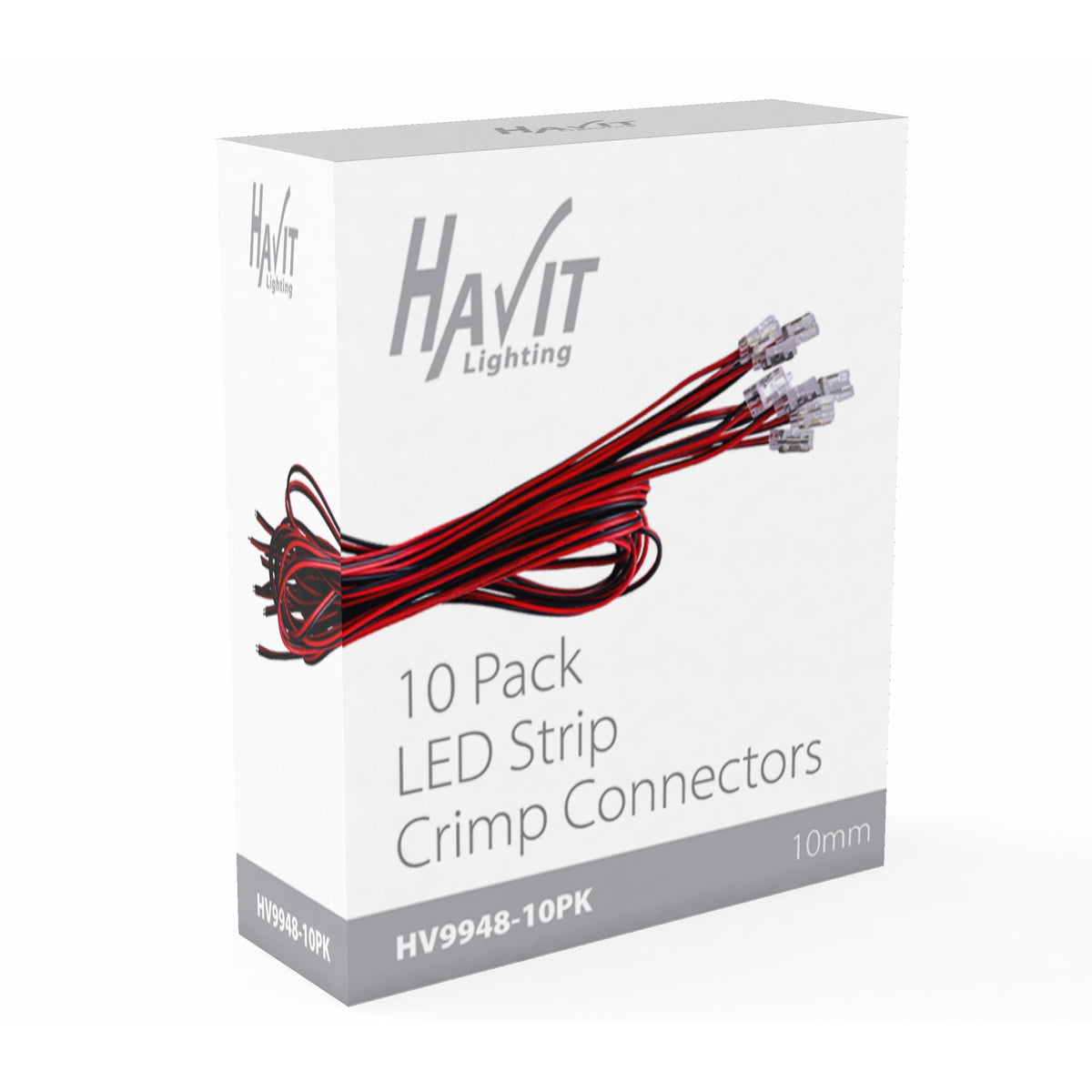 10 Pack of LED Strip Connectors with 1m Cable to suit IP20 10mm PCB LED Strip - HV9948-10PK