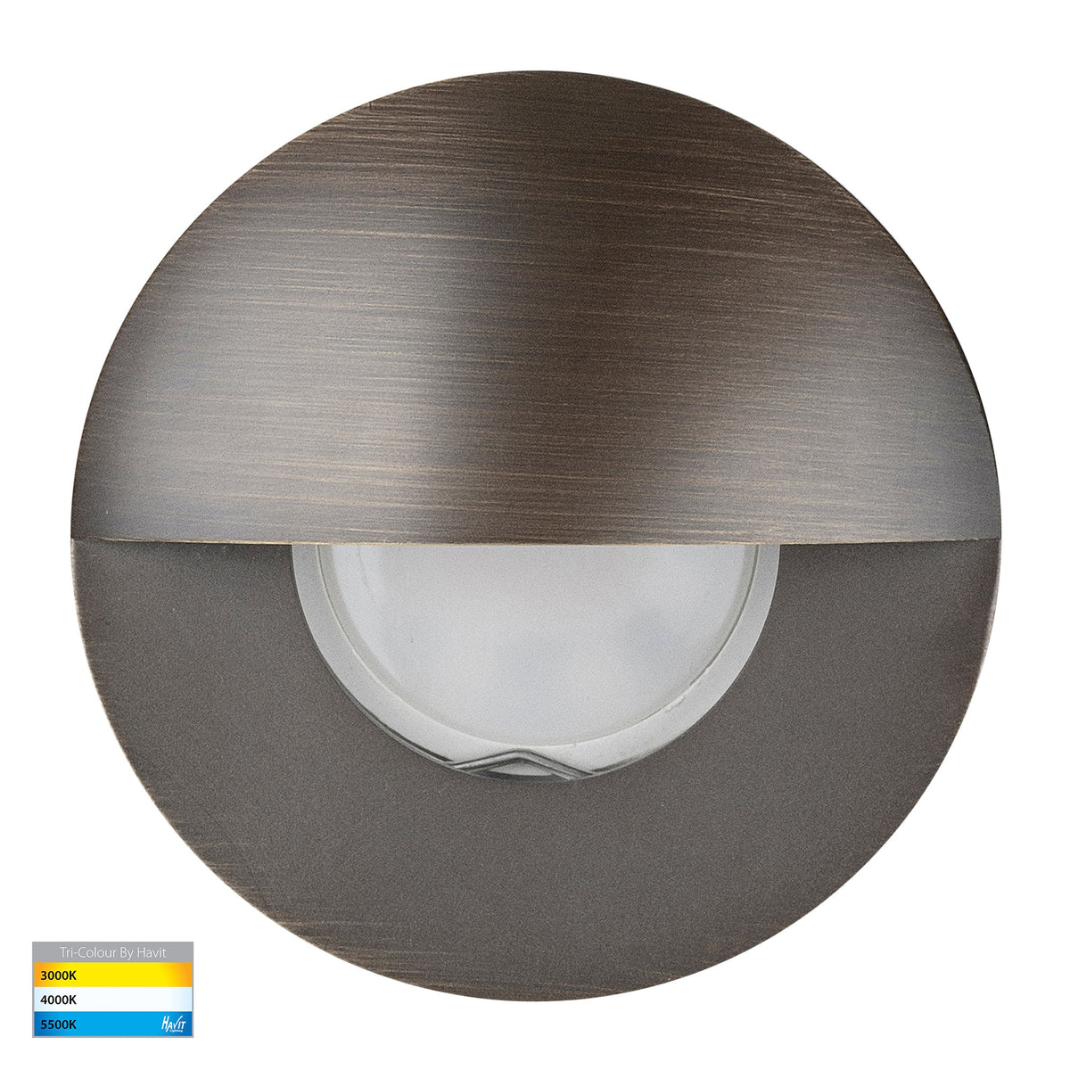 Ollo Antique Brass TRI Colour LED Step Light With Eyelid - HV19012T-AB
