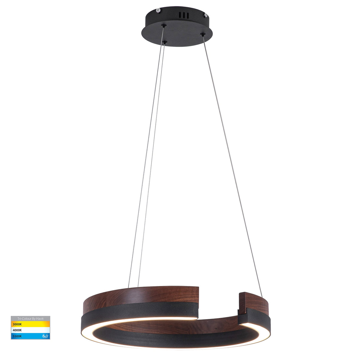 Orah Walnut Timber with Black Aluminium 800mm Round Pendant - HV6094T