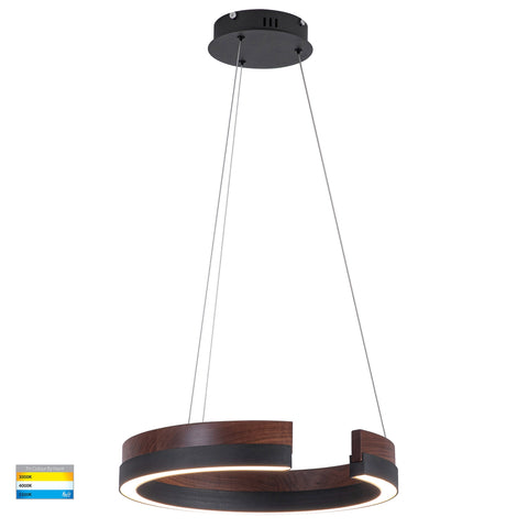 Orah Walnut Timber with Black Aluminium 800mm Round Pendant - HV6094T