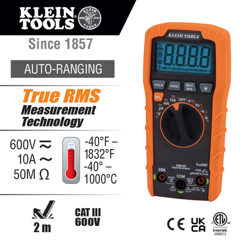 Digital Multimeter, TRMS Auto-Ranging, 600V, Temp - A-MM420